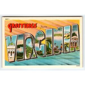 Greetings From Virginia 1940's Metropolitan Vintage Postcard Large Letter Linen